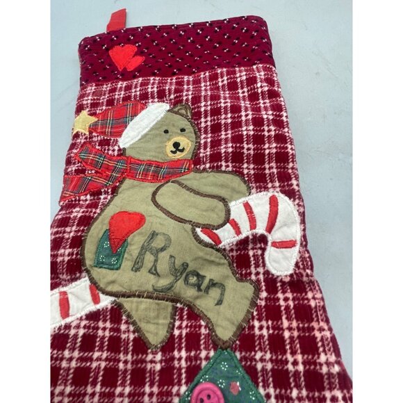 Christmas stocking teddy bear treen red star candy cane heart padded plaid READ - Picture 2 of 6